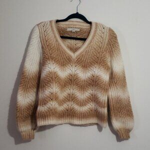 Loft Knit Cream White Beige Chevron V‎ Neck Sweater